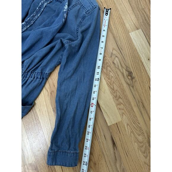 Hei Hei Anthropologie Linen Chambray Jacket Cascade Cardigan Open Blue Long SM - Picture 10 of 11